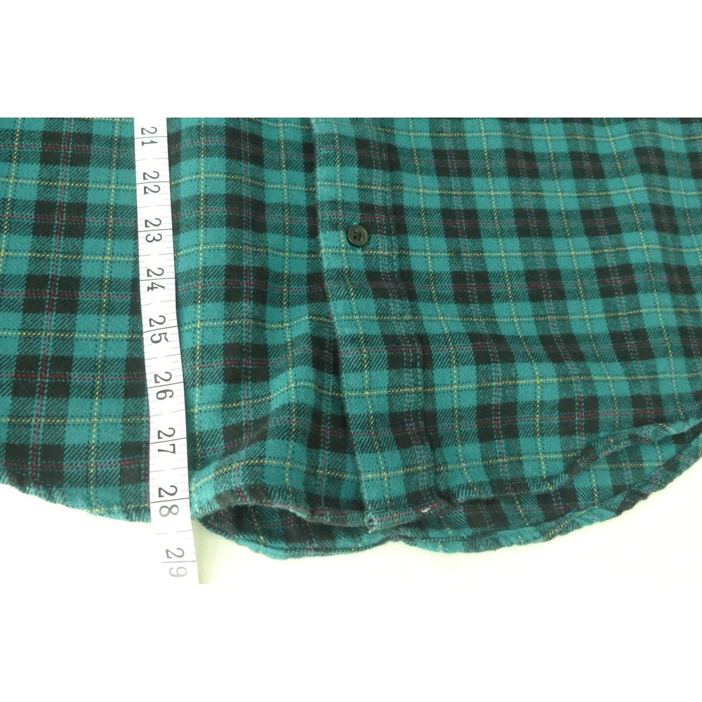 Free Assembly Mens M Plaid Flannel Shirt Teal Black Heavy Cotton Button Down - Picture 7 of 8